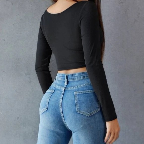 Hook and Eye Front Ribbed Asymmetrical Hem Top - Picture 2 of 2